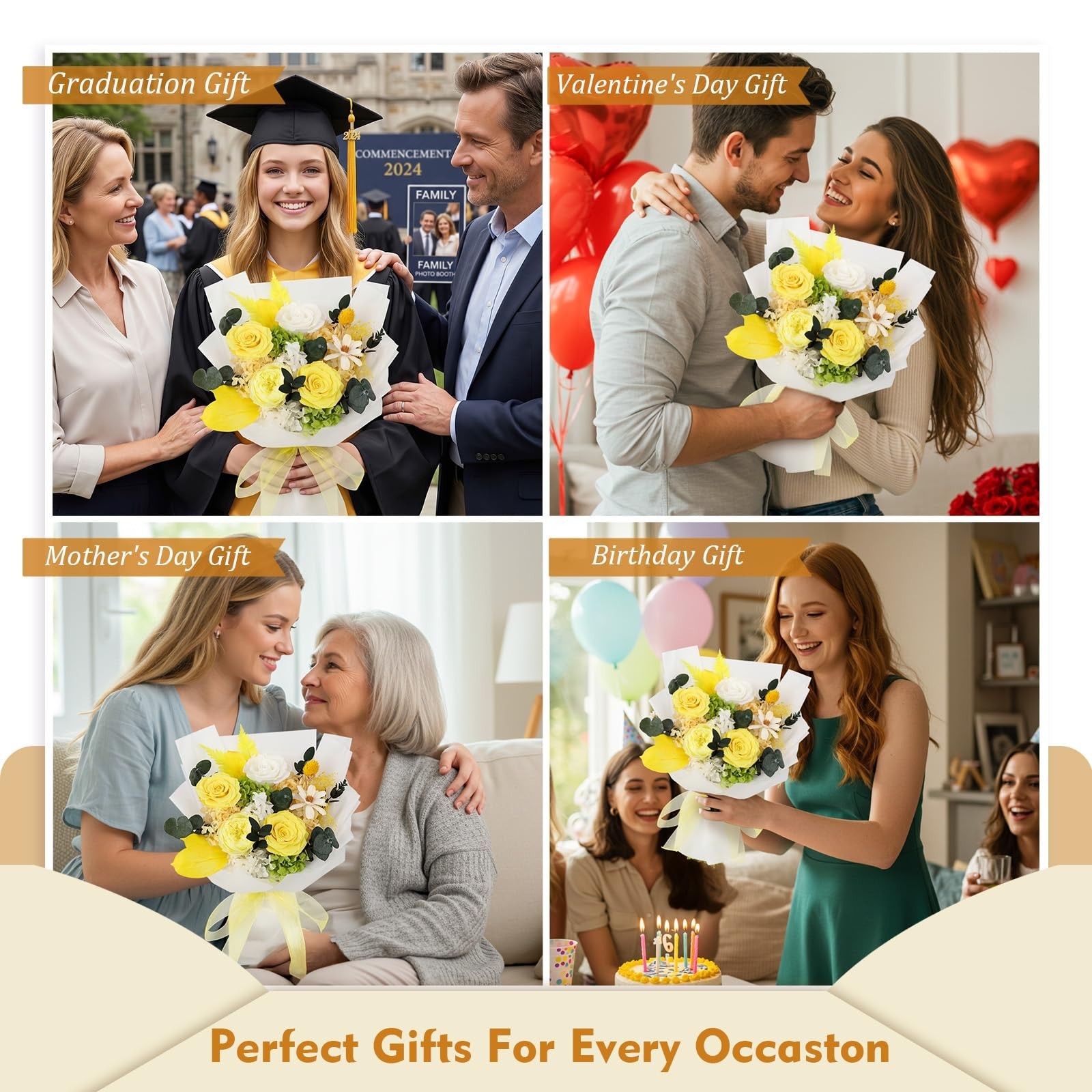 TYL&TYS Preserved Flowers Bouquet Yellow Forever Roses 3-5 Years