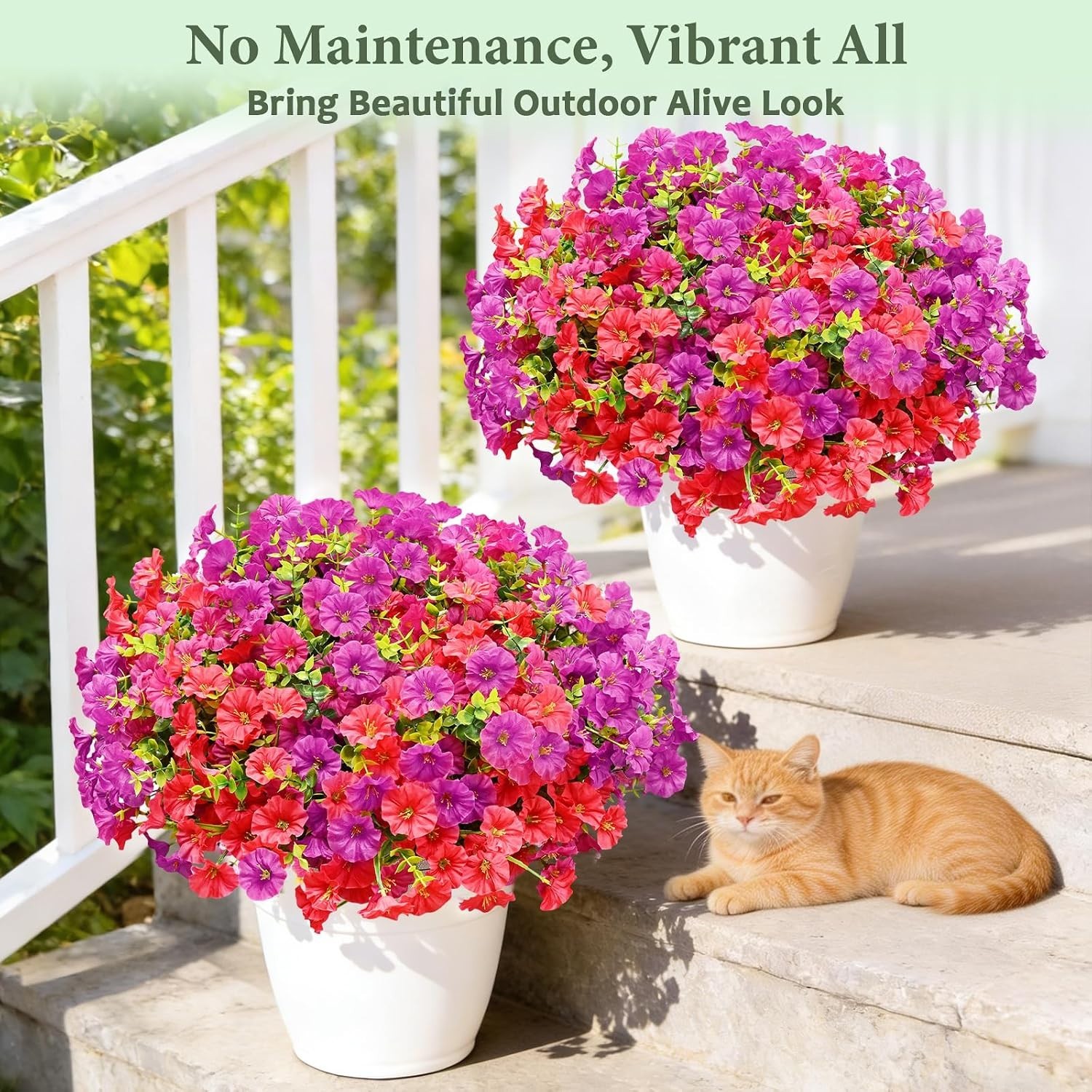 Artificial Flowers for Outdoors, 14 Bundles Fake Outdoor Flowers, UV Resistan…