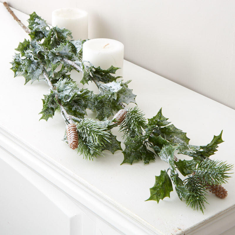 36″ Winter Frosted Artificial Holly and Pine Spray