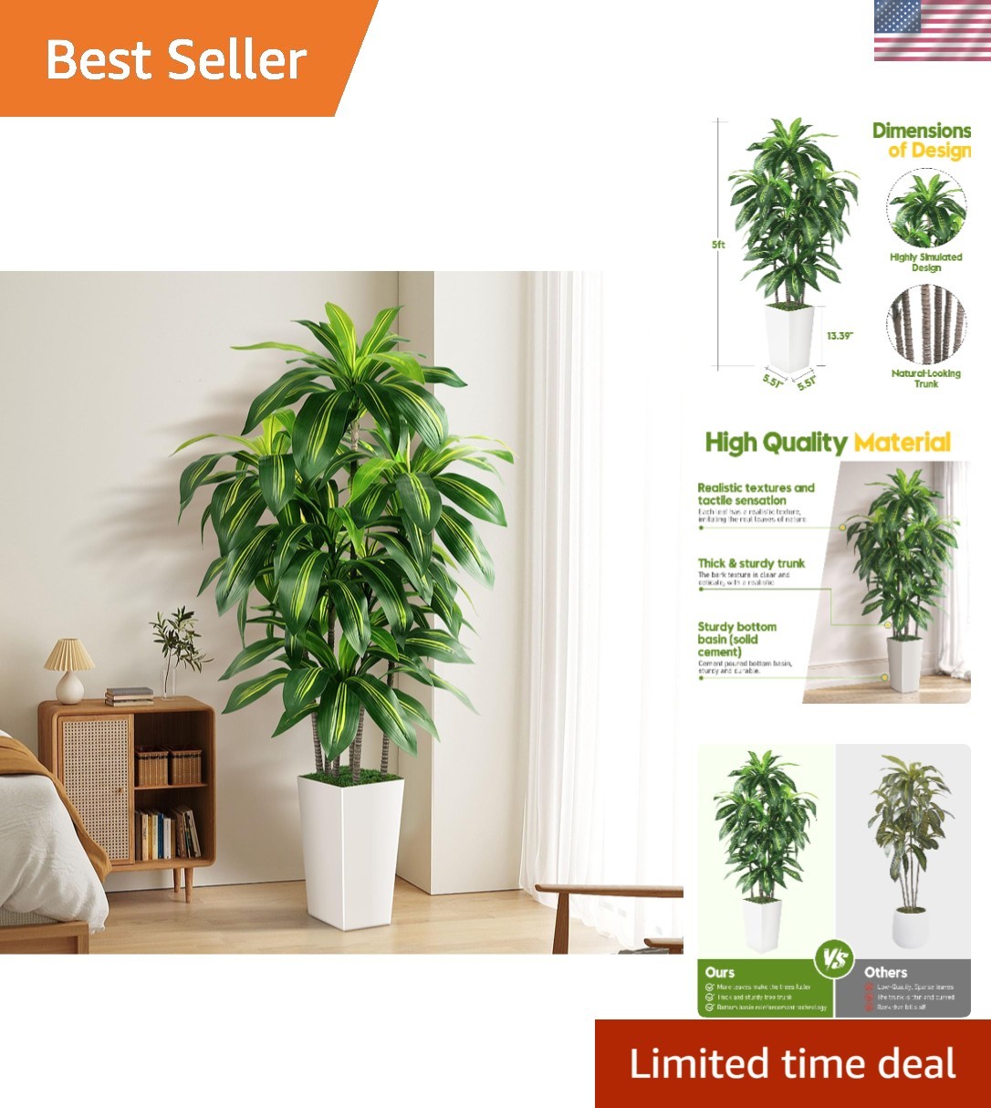 Elegant 5FT Dracaena Tree with White Planter – Perfect for Housewarming Gifts