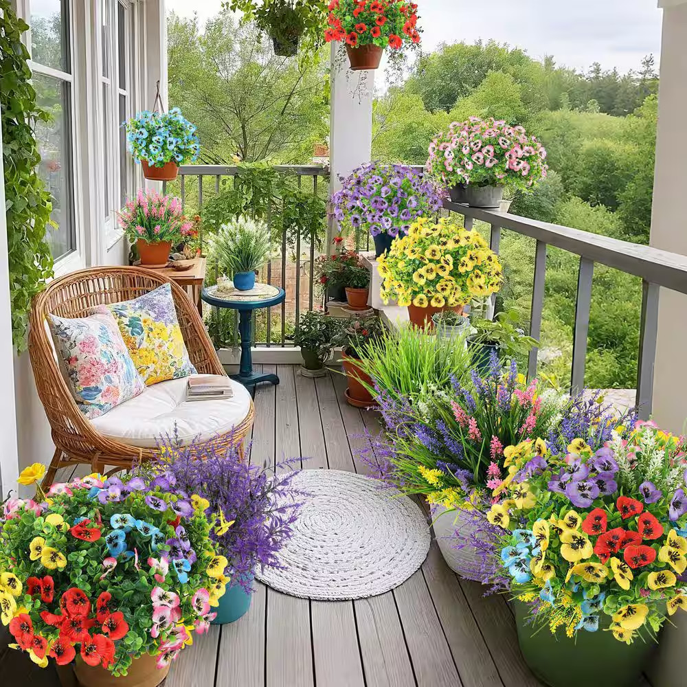 16.5 In. Multi-Colored Outdoor Artificial Eucalyptus Flowers Fake Plastic Plants