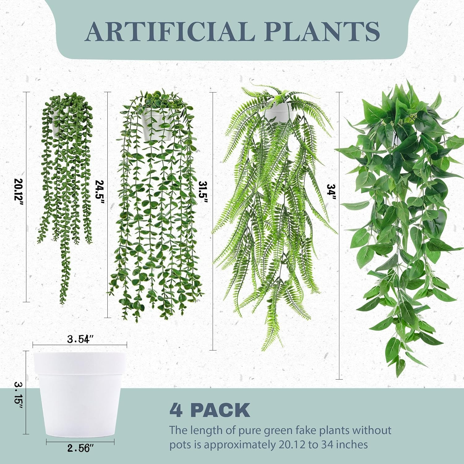 Lifelike Hanging Plants Set of 4 – UV & Water Resistant for Indoor & Outdoor
