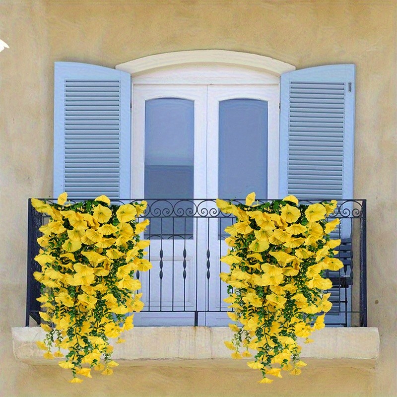 4pcs Artificial Hanging Petunia Plants Fake Trailing Flower Indoor Outdoor Decor