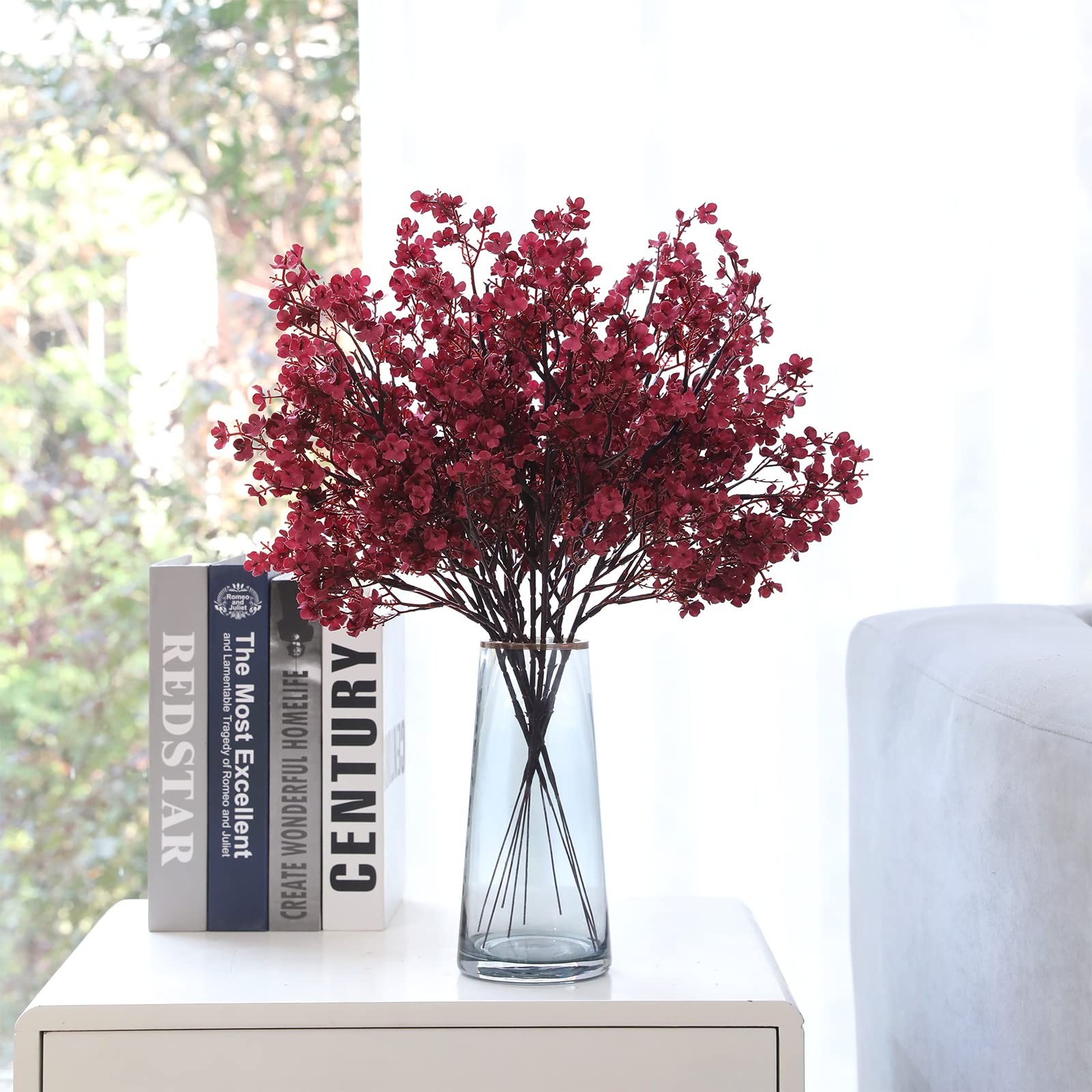 Babys Breath Artificial Gypsophila Flowers Fake Silk Burgundy Decor 10 PCS