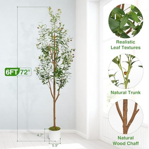6FT Artificial Olive Tree – Indoor Tall Faux 6FT Olive Tree with Planter&Basket