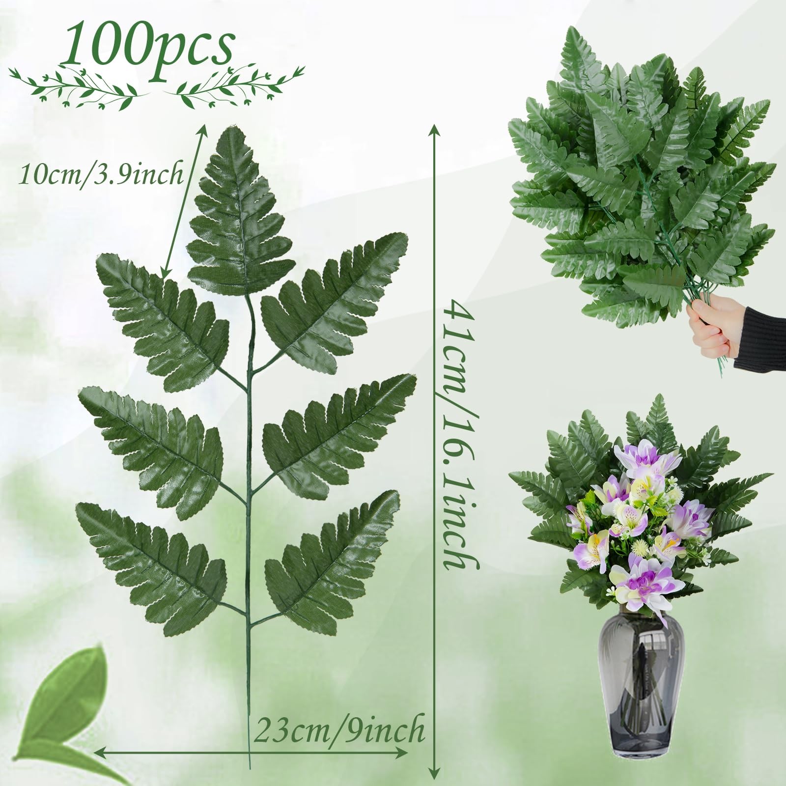 XONOR Artificial Silk Leaf Fern – Artificial Fern Leaves Stem Faux Greenery P…