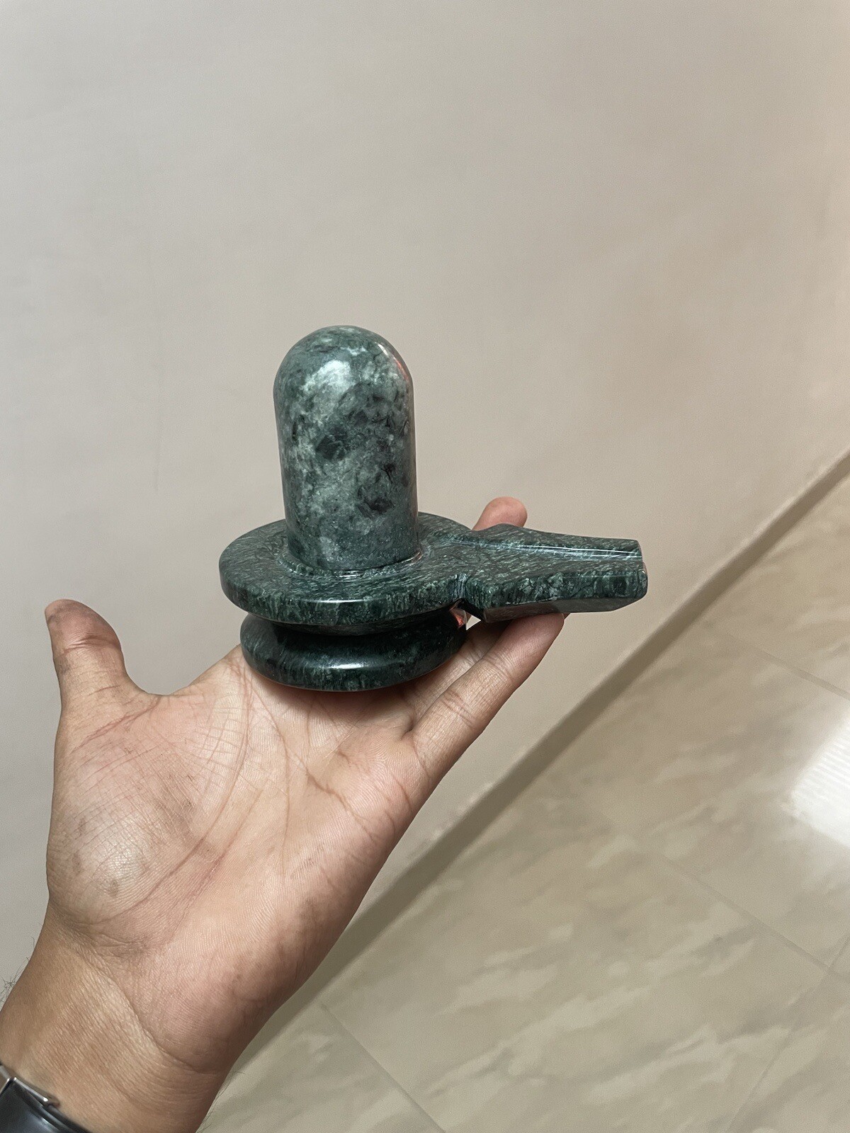 Green Marble Shivling 11 cm, Perfect Shivling For Home Pooja, Ling For Abhishek