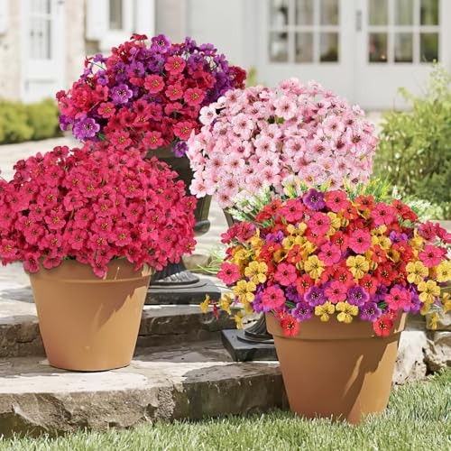 24 Bundles Artificial Flowers for Outdoors, Realistic Fake Silk 24PCS Mix Color