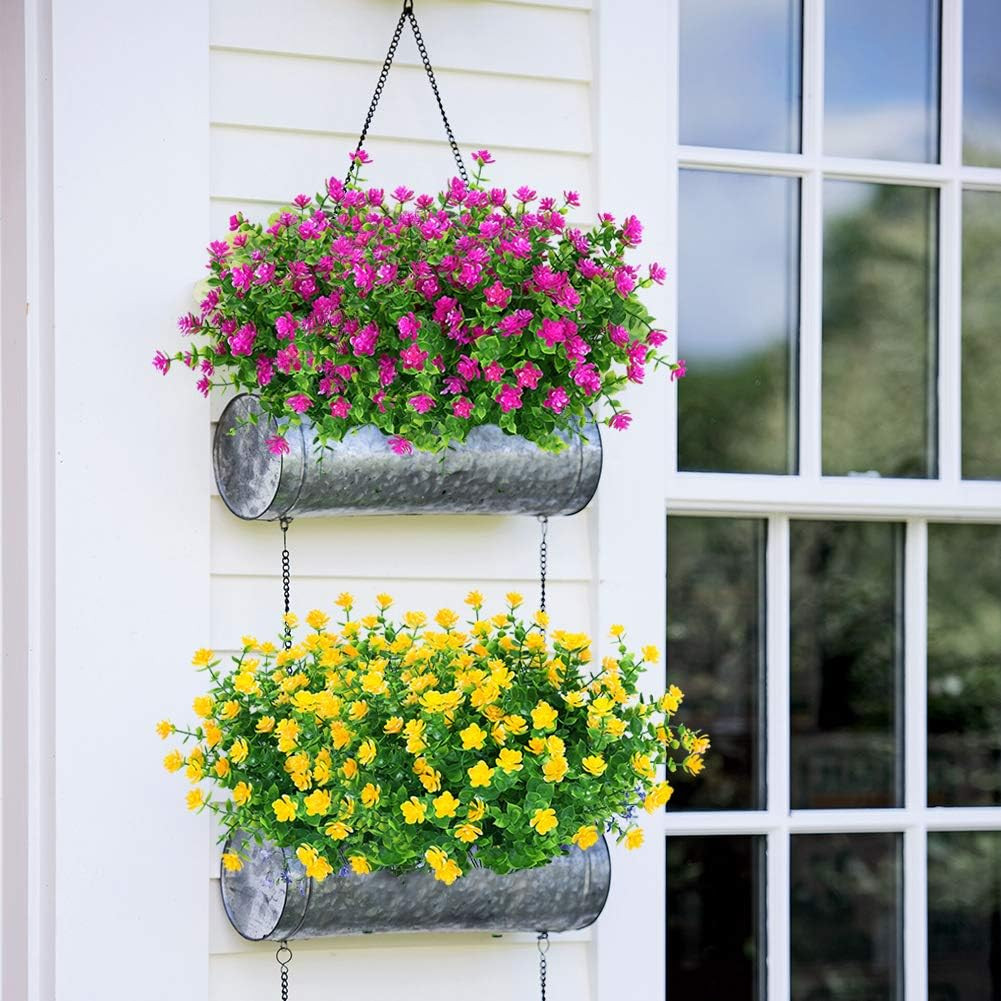 Magenta UV Resistant Faux Boxwood Plants – 24 Bundles for Home & Garden Decor