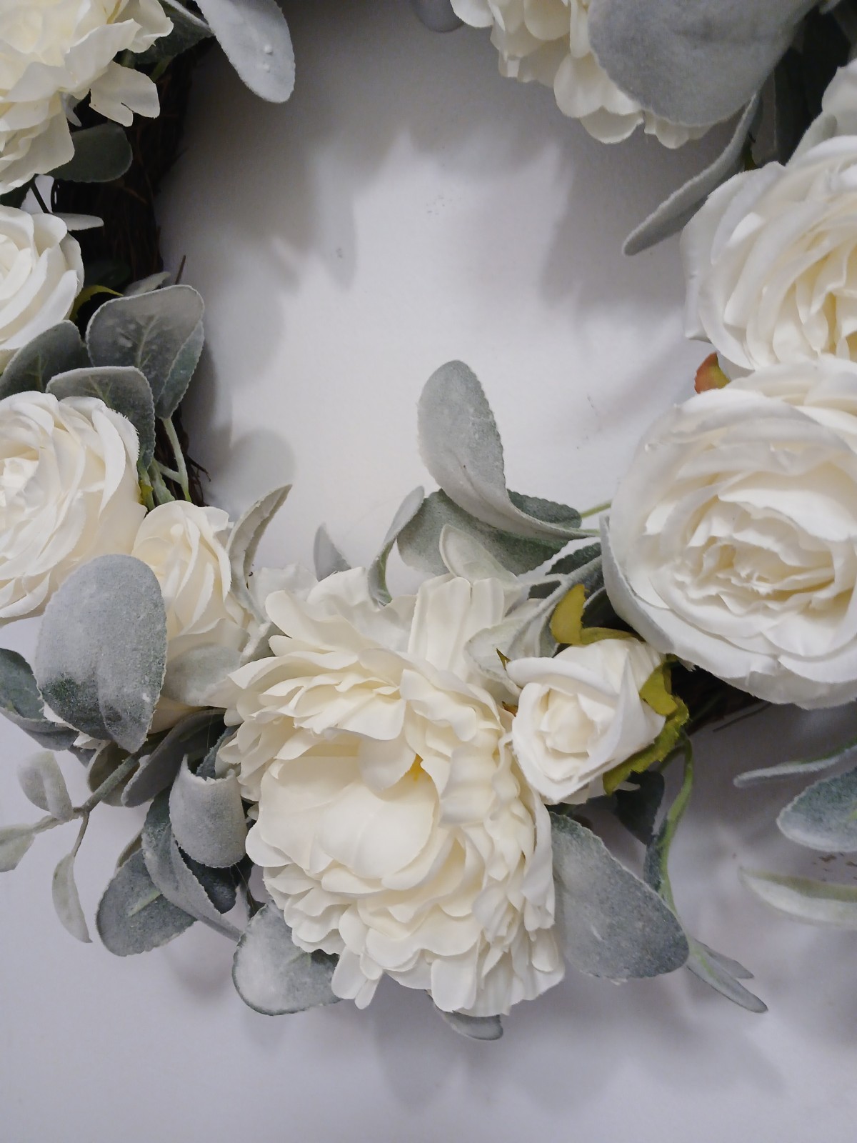 Gorgeous English White Roses & Sage Door Wreath 17″ Flower Elegant Summer Spring