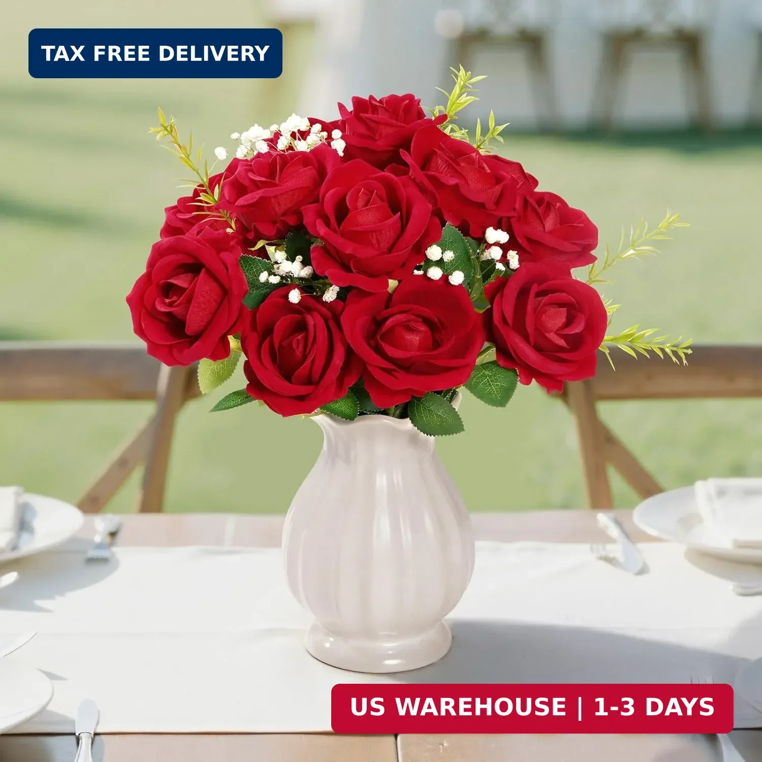 Lifewit 12 Pcs Red Artificial Roses Flowers in Bulk, Fake Long Stem Silk Roses f