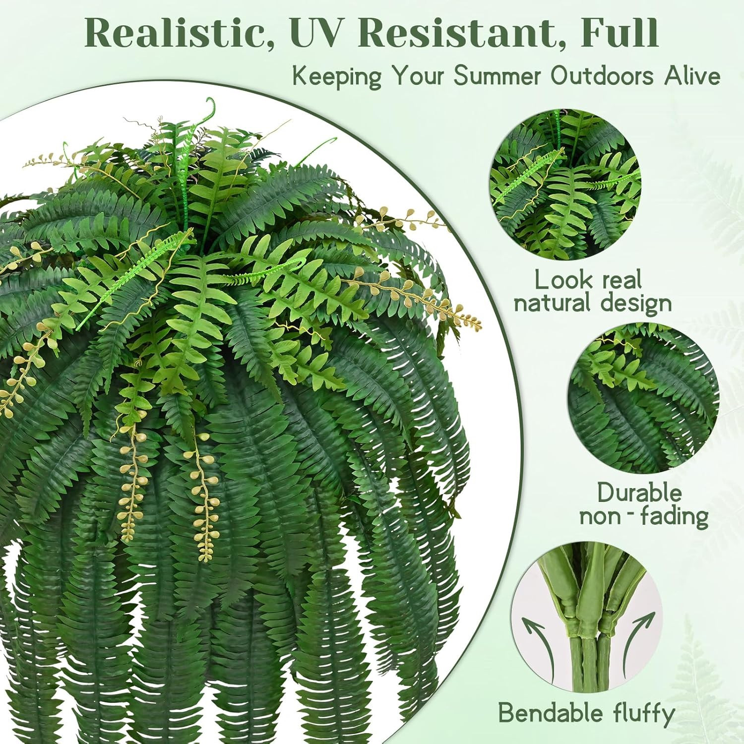 2Pcs 67″ Fake Ferns Large Artificial Ferns Plants for Outdoor | Large & Full, Fa