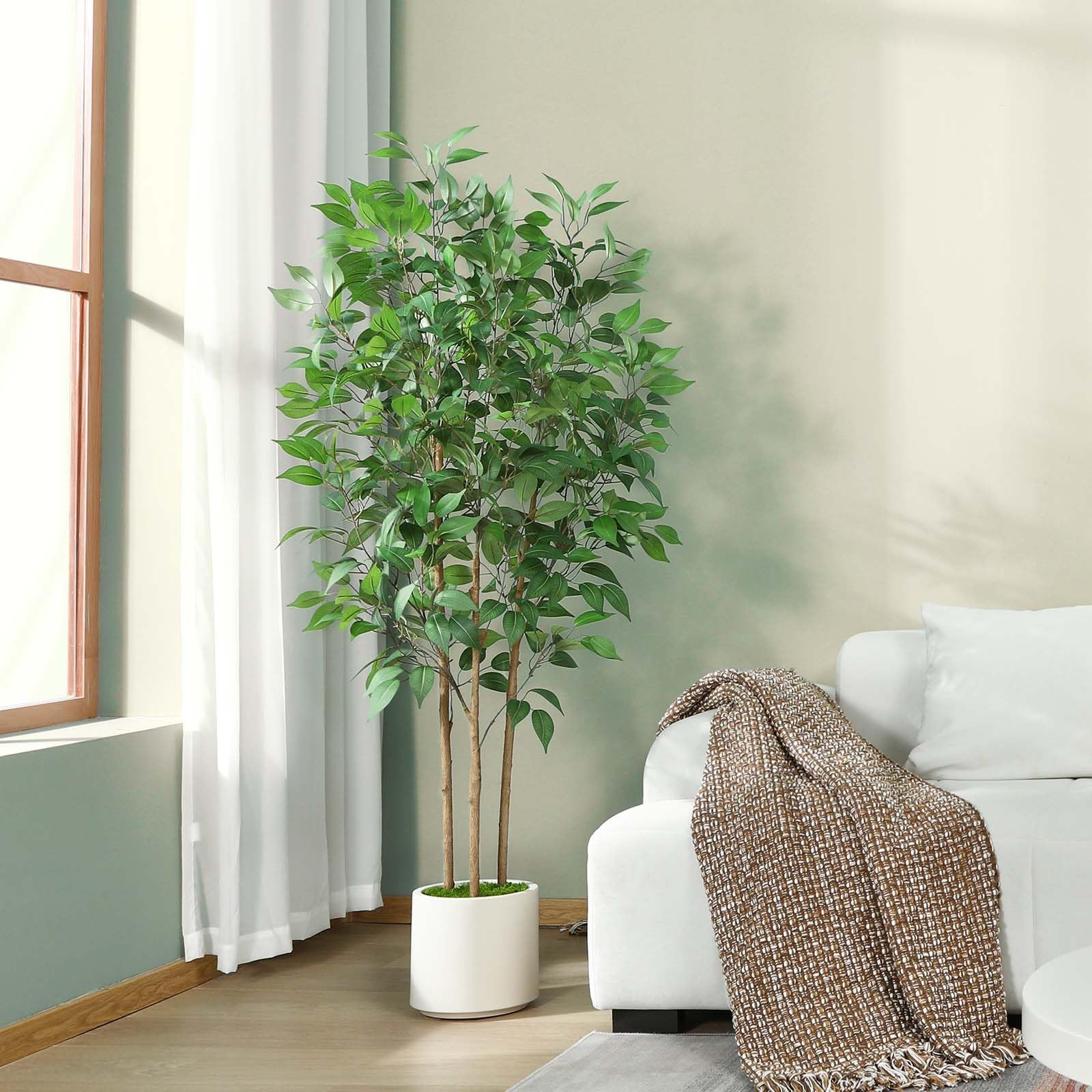 Ficus Artificial Tree 5ft Tall Fake Ficus Tree for Home Decor Indoor Faux Sil…