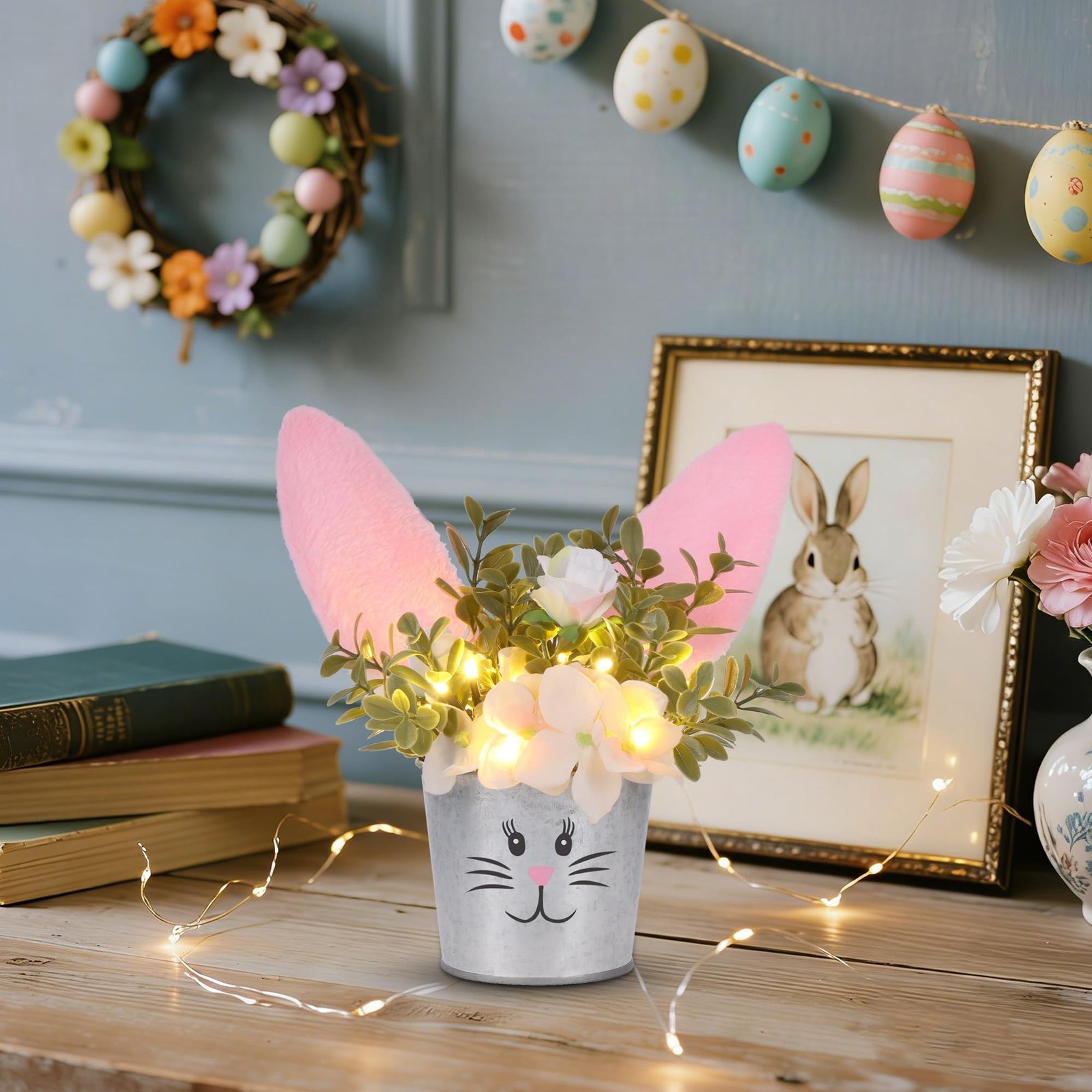 Easter Table Decorations Artificial Flower Bunny Ear Lighted Desk 1 PCS