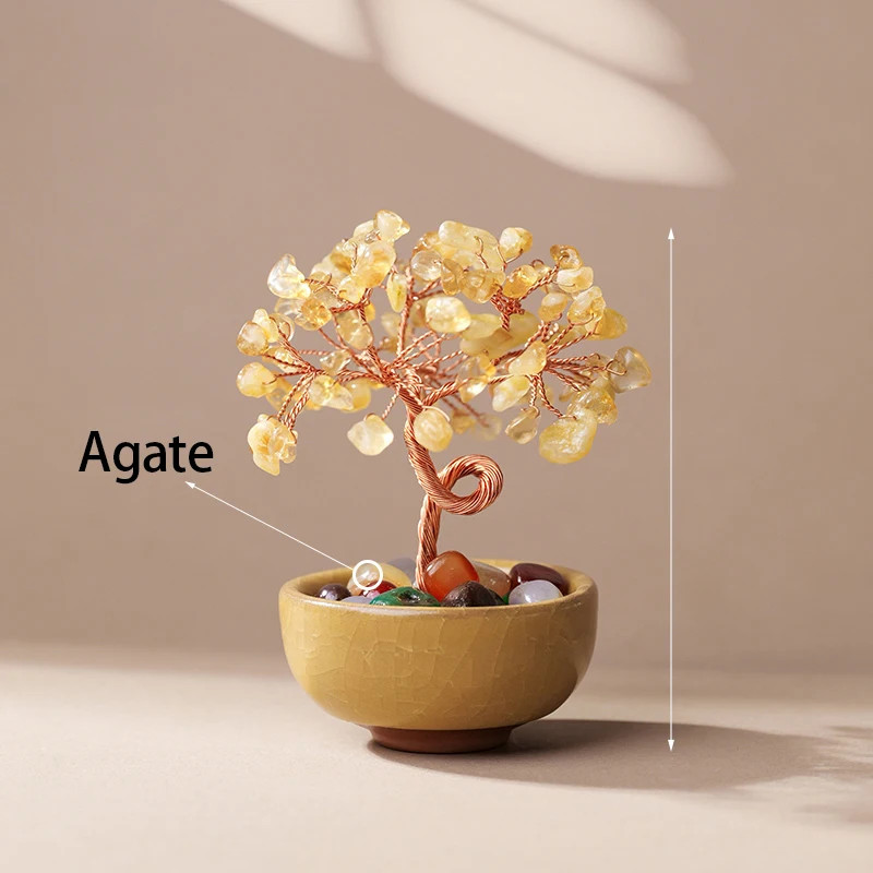 1PC Natural Crystal Tree Handmade Tree Copper Wire Life Small Bowl Flowerpot new