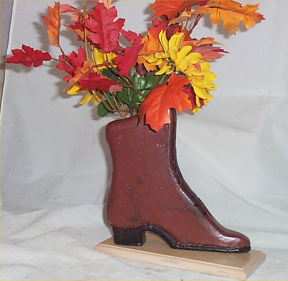 Floral Arrangement Carved Wood boot Chic Fall Decoration Handcrafted Home Decor