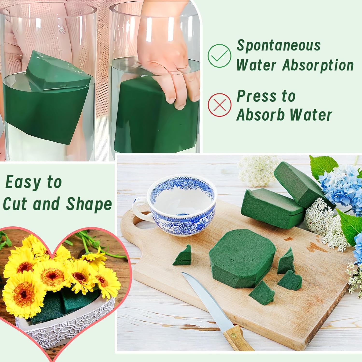 6 Pcs Floral Foam Blocks Green Wet Dry Florist Foams for Artificial Fresh