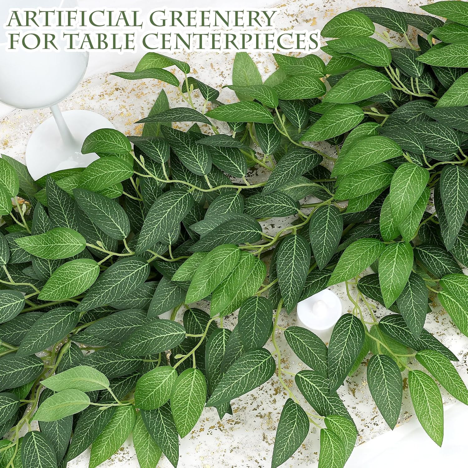 48 PCS Artificial Italian Ruscus Greenery – Fake Silk Green Leaf Stems for DIY W