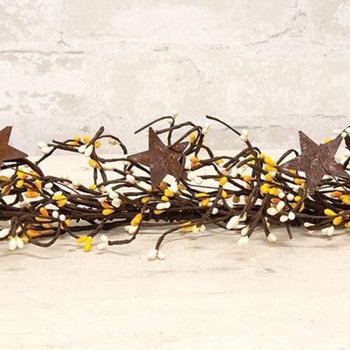 NEW Pip Berry Garland YELLOW CREAM Rusty 2″ Stars 40″L Crafts Spring Summer