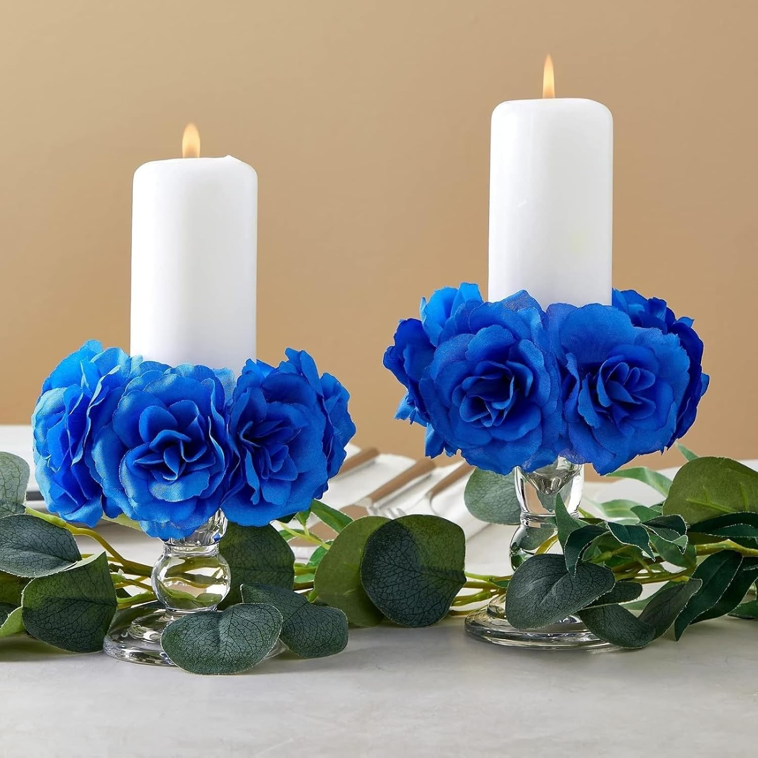 Blue Roses Artificial Flowers – Set of 50 3 in Stemless Silk Roses – Royal Bl…