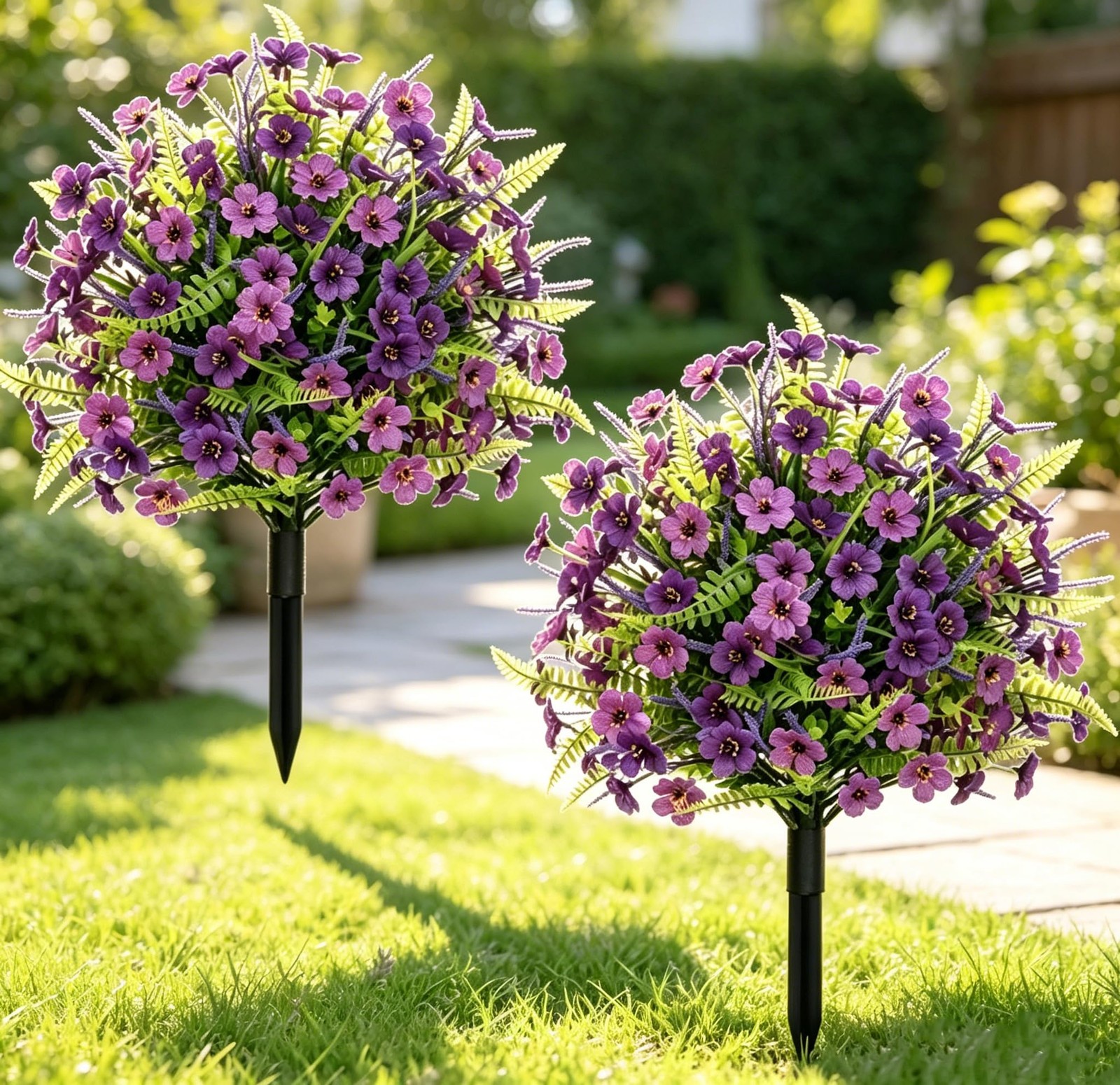 2 Pack 24″ Artificial Lavender Topiary Ball Trees, UV Resistant Faux Outdoor …