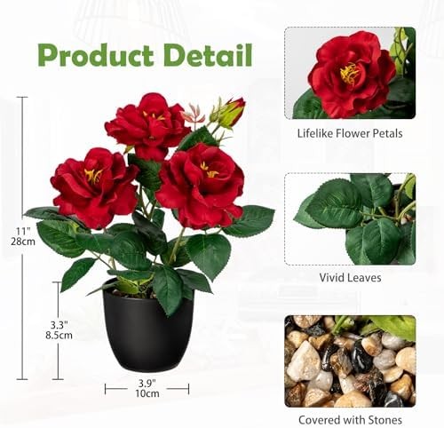 Artificial Plants & Flowers with Vase Red Roses Artificial Flowers Small Potted