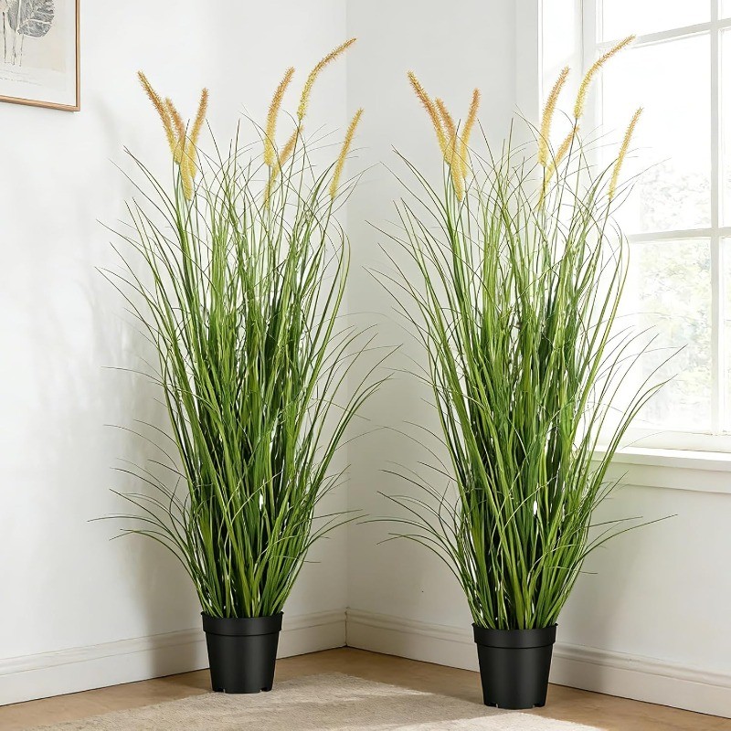 2PCS 4FT Artificial Grasses Indoor Artificial Plants in Pots for Home Decor Gift