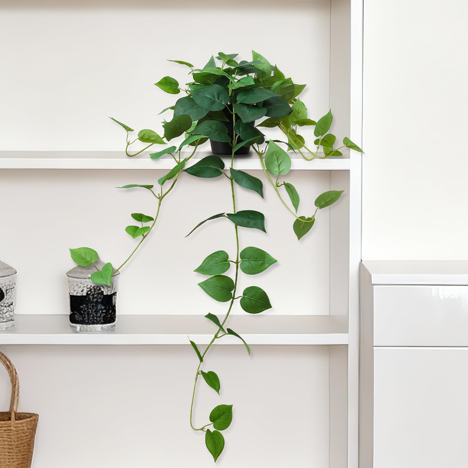 Fake Pothos Hanging Plants 33 Inch Potted Artificial Faux Silk Vines Greenery