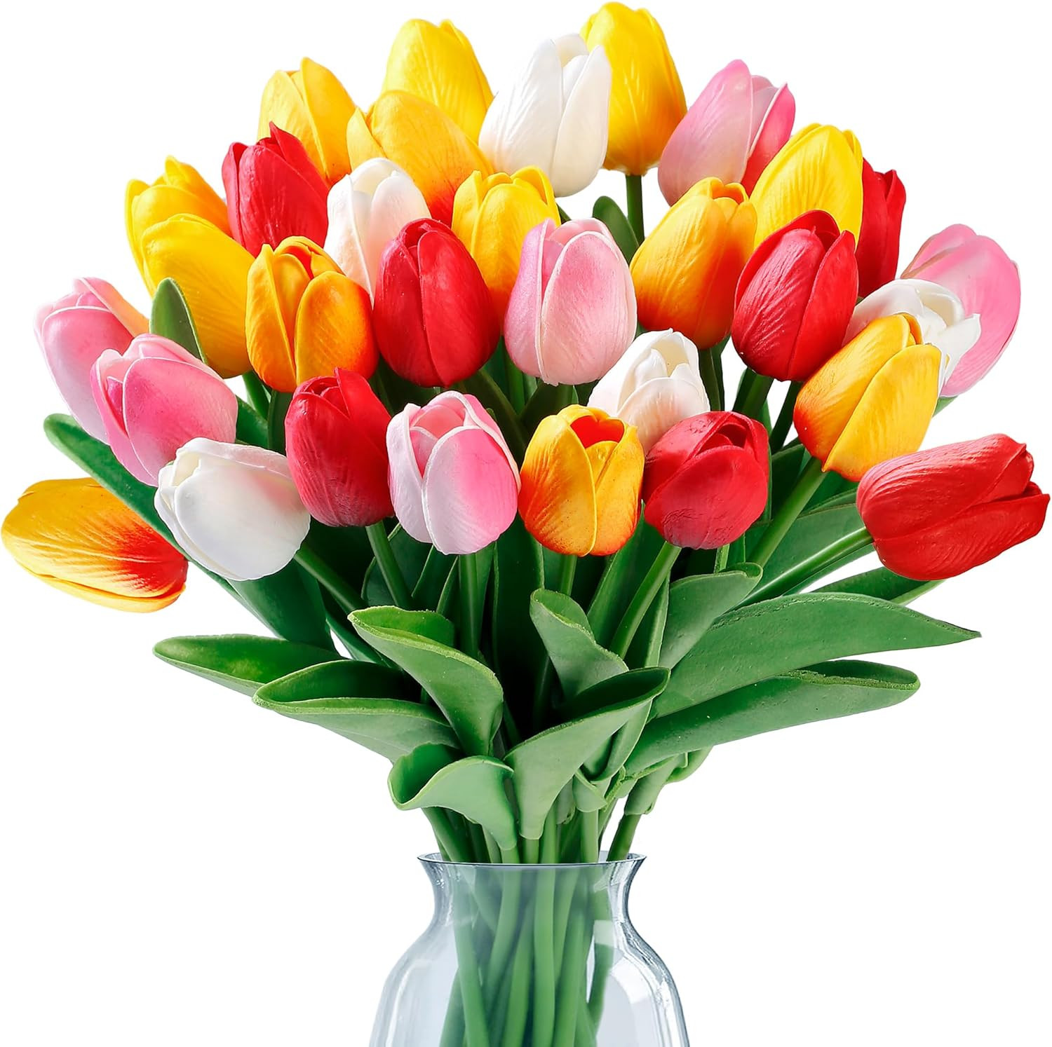 Sggvecsy 15 Pcs Fake Tulips Artificial Flowers Real Touch PU Faux Flowers Tulip