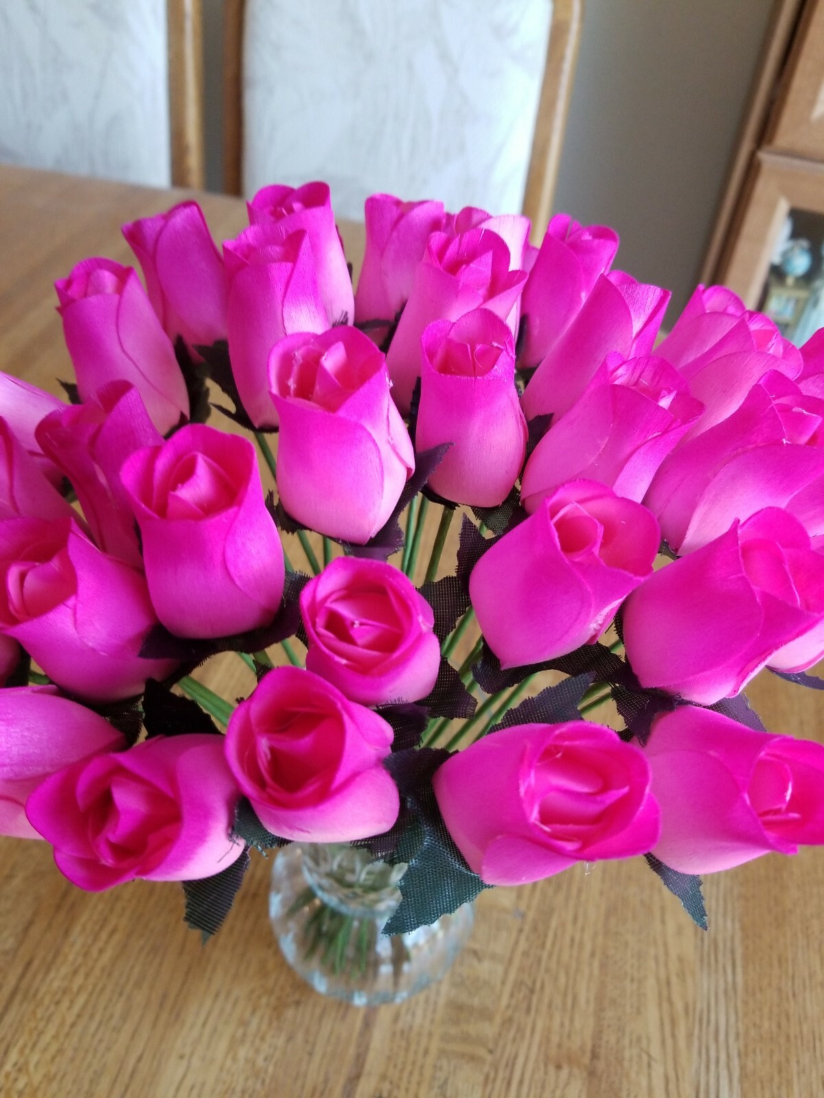 1 DOZEN – PINK/HOT PINK WOODEN ROSE BUDS 5 X 8 ARTIFICIAL FLOWERS FREE SHIPPING