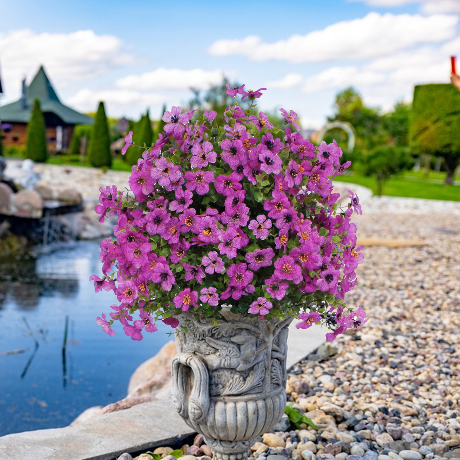 2PC Artificial Violet Flowers w/Ground Spike Fake Plants Garden Patio Yard Decor