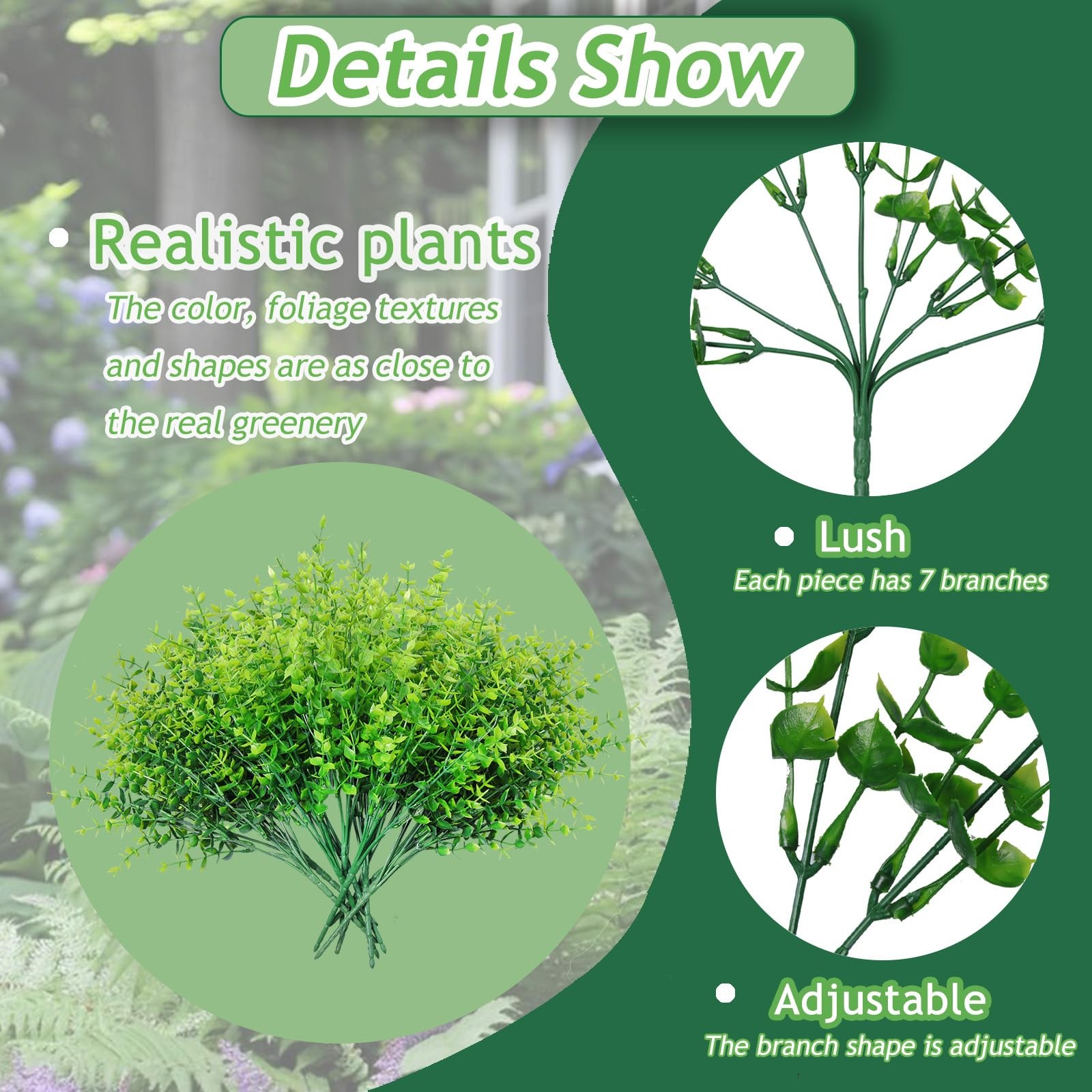 Grever 10 Bundles Artificial Greenery Boxwood Fake Plants UV Resistant Plasti…
