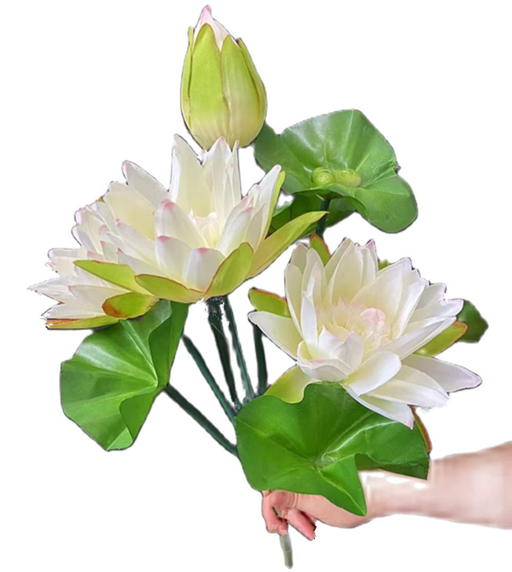 2pcs Lotus Bouquet Flower White Artifcial Water Lily Bunch 10 Forks Fake Flow…