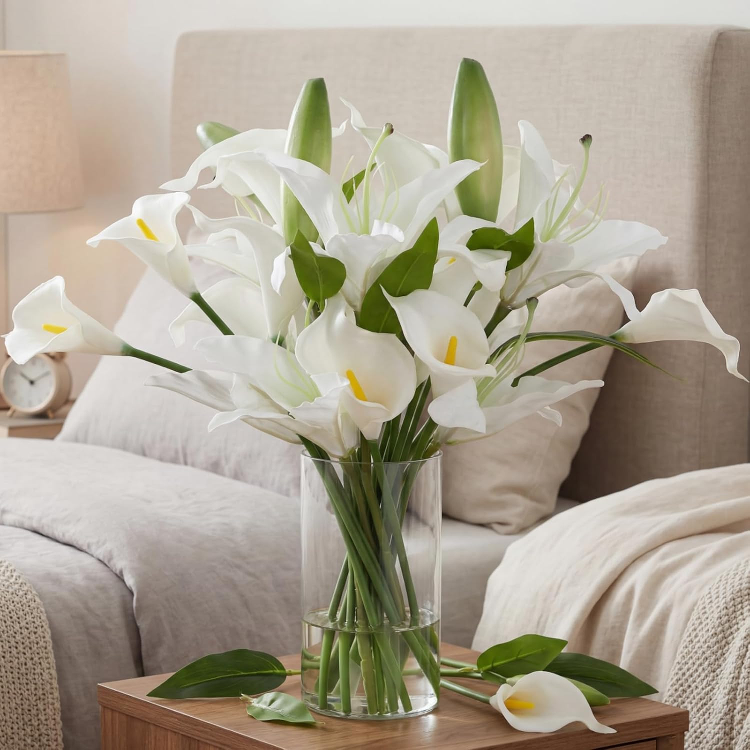 15.74″ White Artificial Calla Lily Flowers with Faux Water for Home Decor