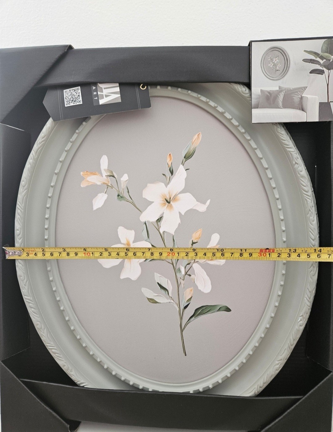 Bouquet Oval Wall Art. White & Orange Flowers with Green Leaves
