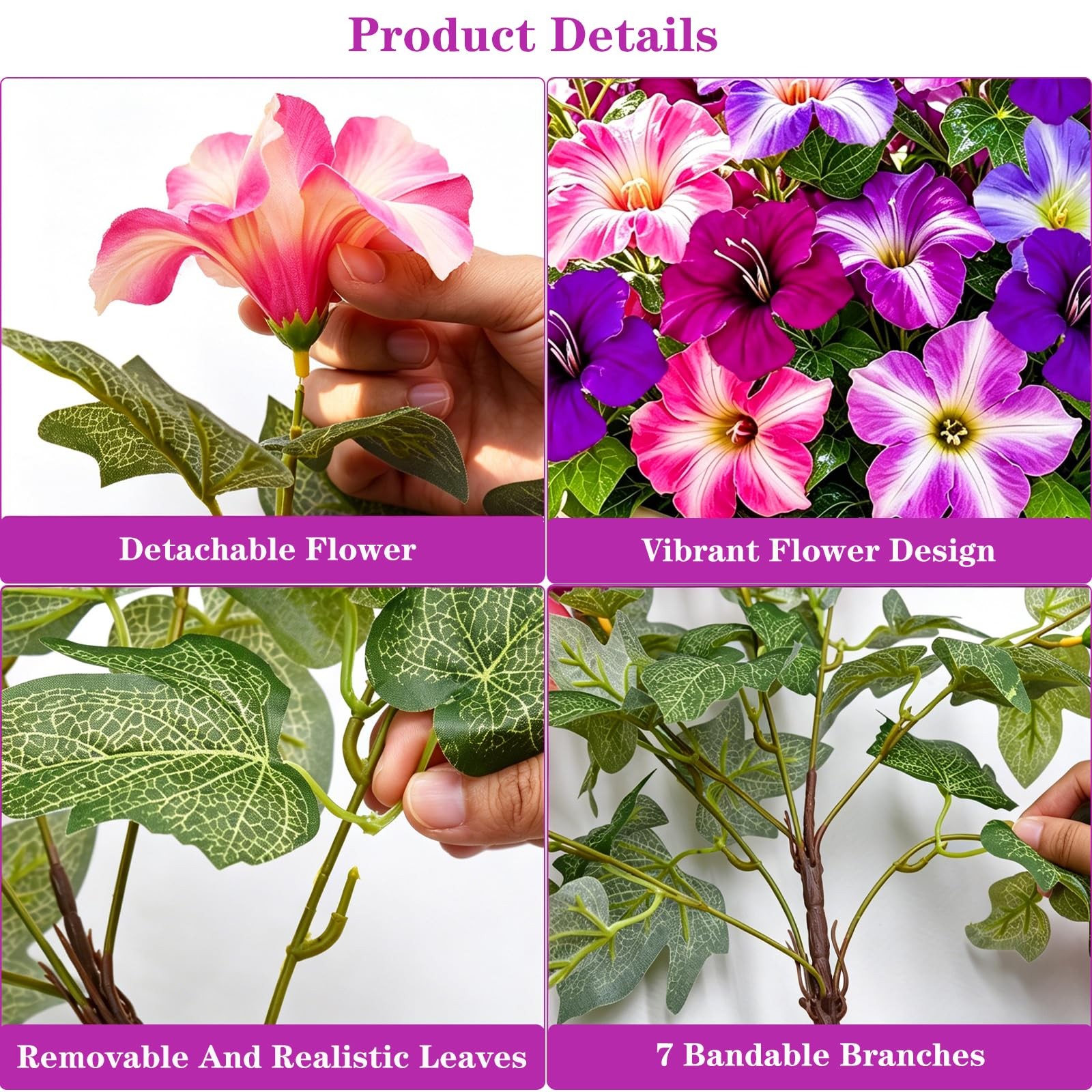6 Bundles Artificial Petunias for Outdoors, UV Resistant Faux Silk Fake Flowe…