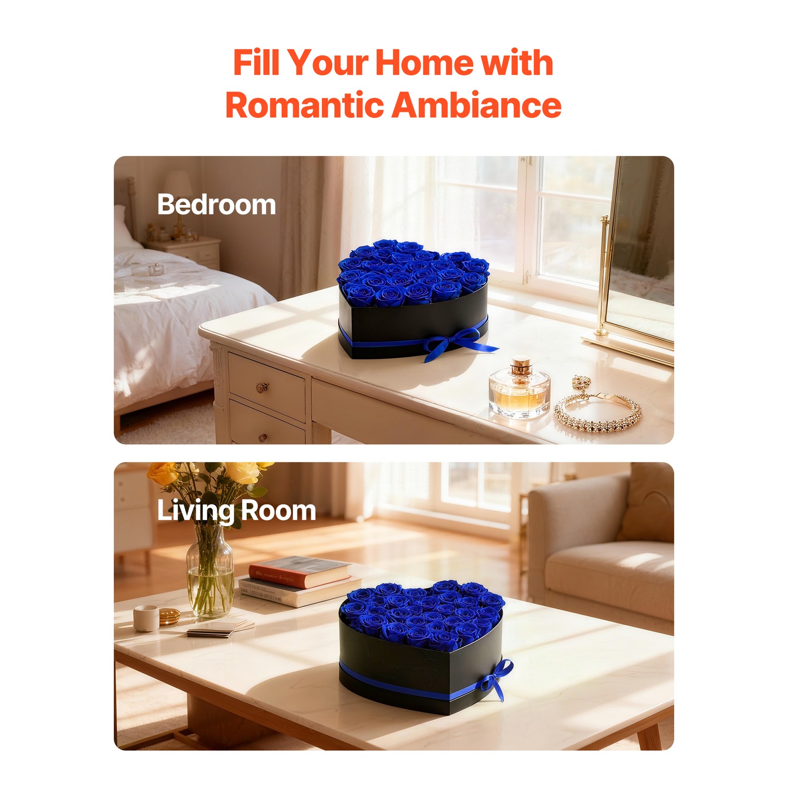 Uimoso 27 Preserved Roses in Heart-Shaped Box – Eternal Royal Blue Bouquet