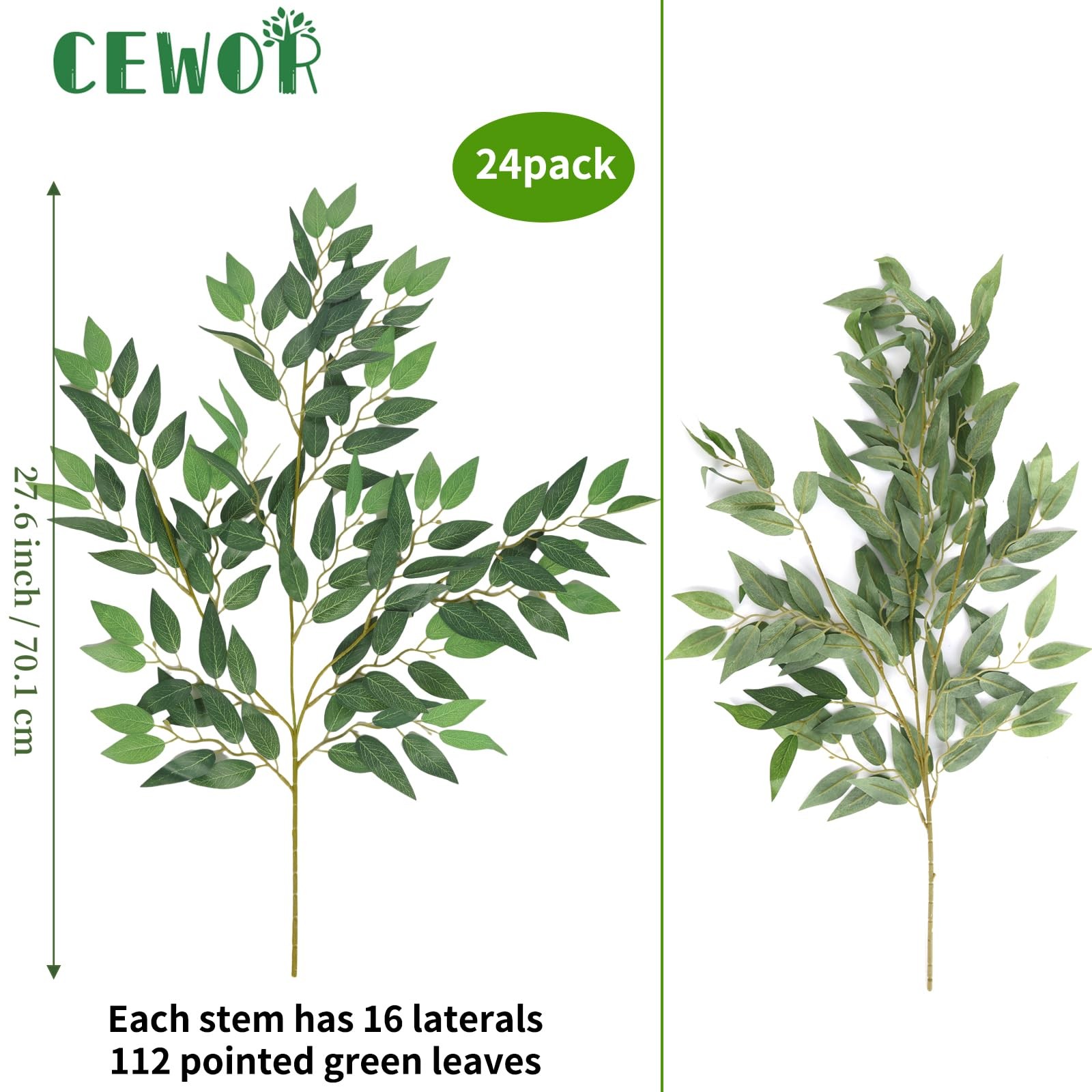 24pcs Italian Ruscus Greenery Stems, 27.6in Artificial Green Leaf Garland Vin…