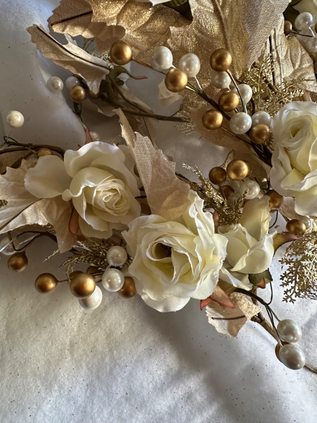 Berry Cluster Tree Pick Plant Spray Decorations Gold Beads White and Bronze Leaf