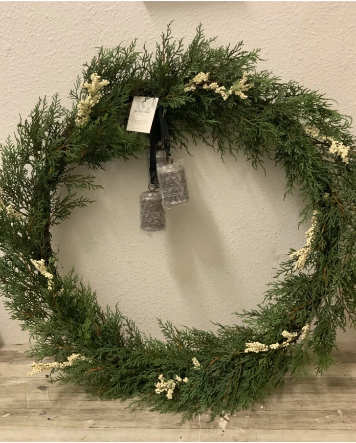 🎁 Hearth & Hand Magnolia 32” Faux Cedar Plant Wreath W/Berries & Bells🆕AS IS