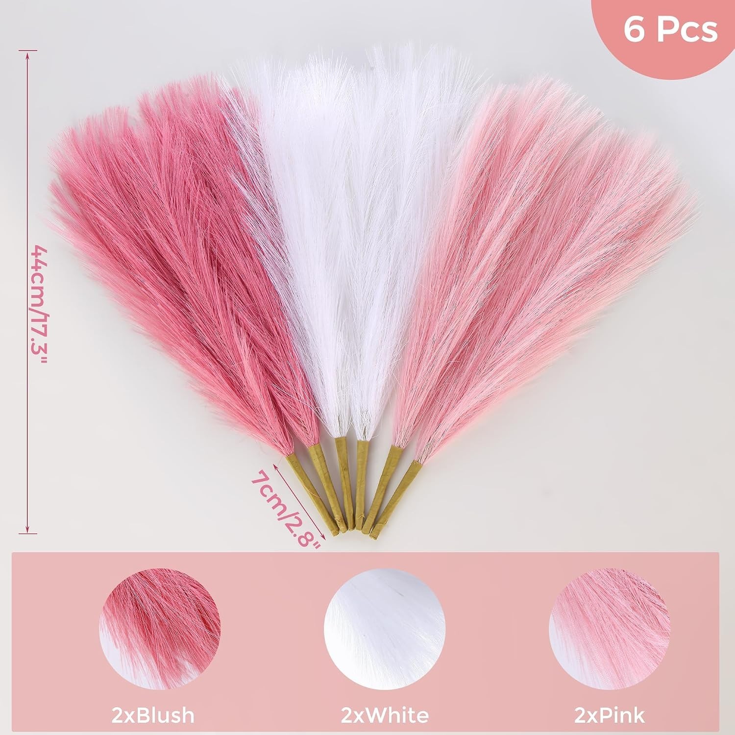 Lightweight Faux Pampas Grass Collection – 6 Stems, 17.7 Inches for Home Styling