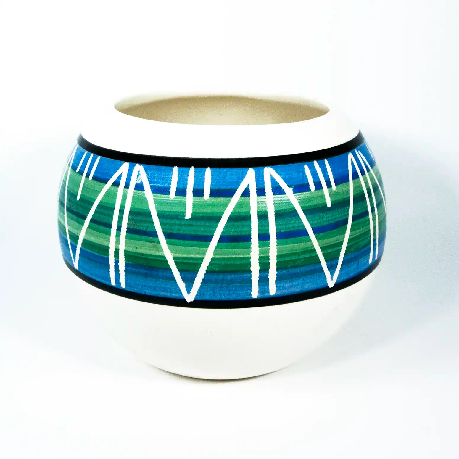 VTG Hand-Painted Janet Haefuer Southwest Blue and Green Polished Ceramic Pot