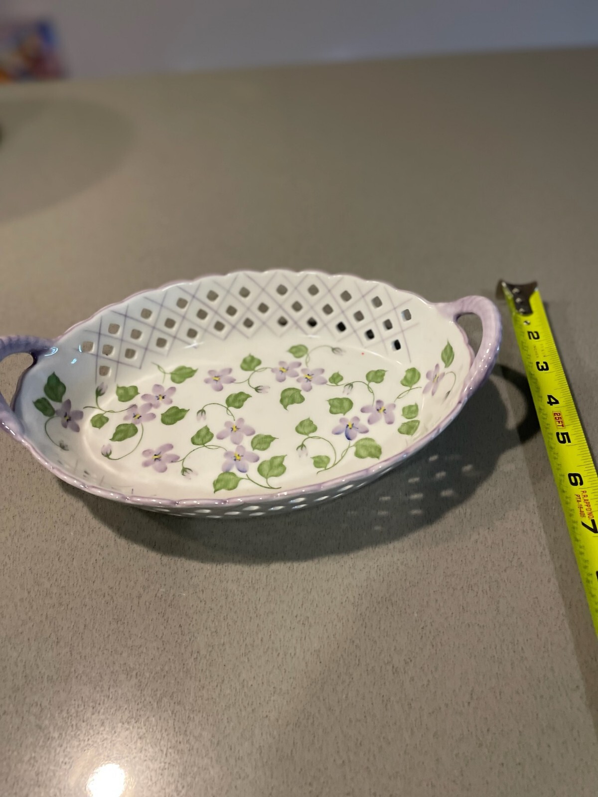 Porcelain Serving Tray, Andrea by Sadek, Perforated, Handles, Floral Design
