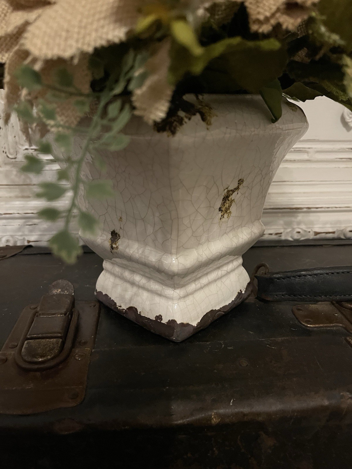 Burlap Flowers Farmhouse White Distressed Rustic Floral Centerpiece Decor