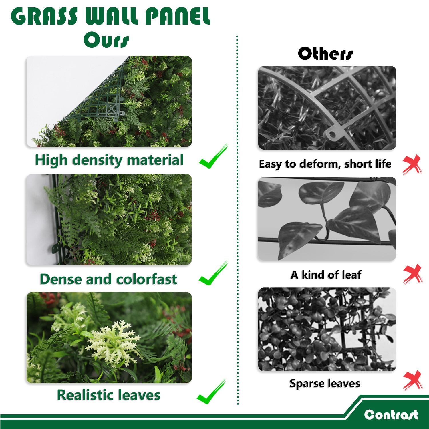 20″ Artificial Grass Mats 3D Mixed Plant Wall Hedge Decor For Home Festival #16
