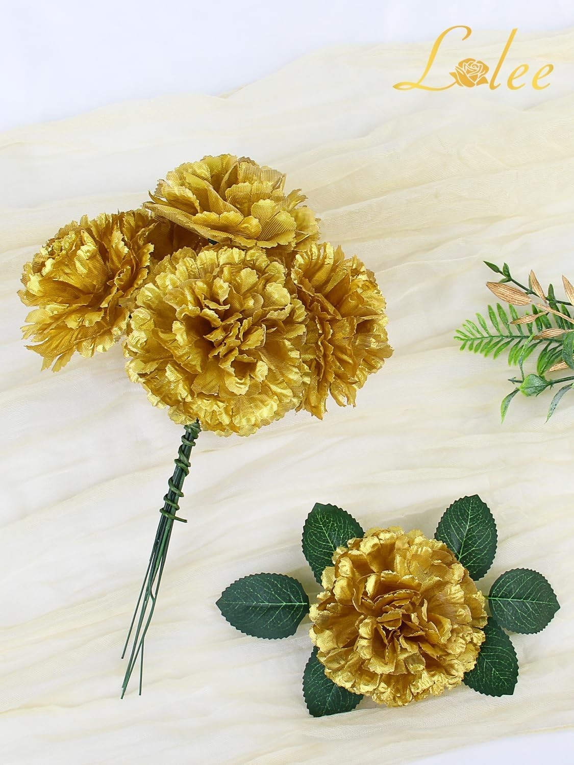 108pcs Carnation Head Flowers with Stem – Gold Artificial Flowers Carnations …