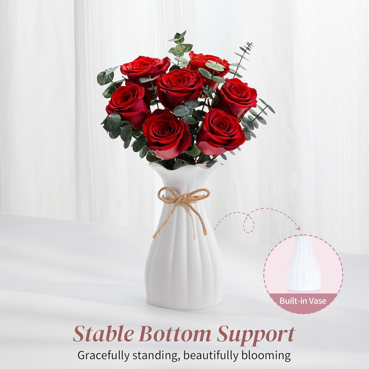 Lewondr Preserved Roses Bouquet Red Forever Birthday Gift