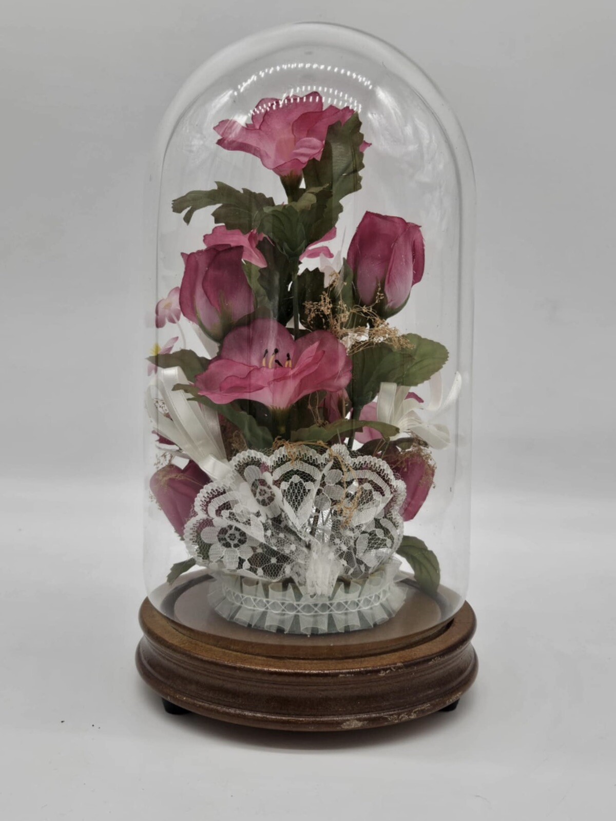 Vintage Plastic and Dried Flowers in Cloche Allied Enterprises Inc. 8.5 inches