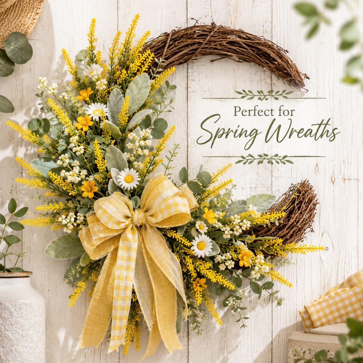 Yellow Faux Lavender Stems, Artificial Salvia Flowers, Faux Greenery Picks, Farm