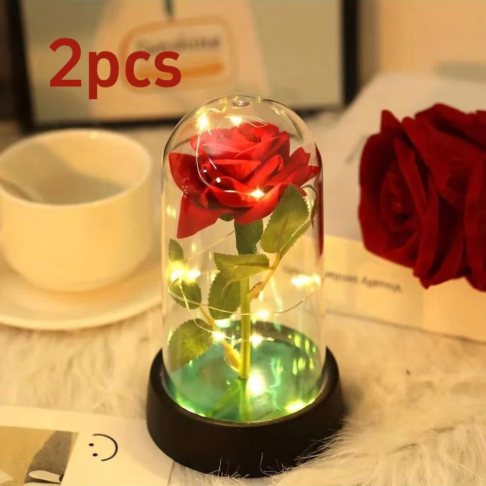 Wedding Birthday Valentine Day Gift Eternal Rose Flower Colorful Luminous Orname